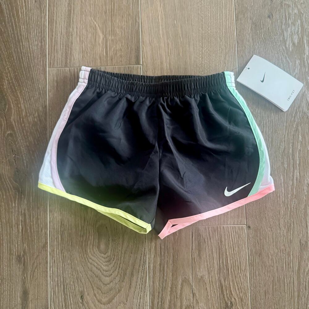 NIKE DRI-FIT Shorts Tempo Lined Athletic Summer Camp Girls Sz 6X Black Neon NEW